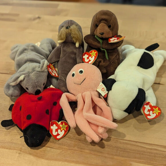 Lot of 6 Rare and Retired 1990s Ty Beanie Babies! Walrus, Lady bug, inky, spot - Picture 1 of 5